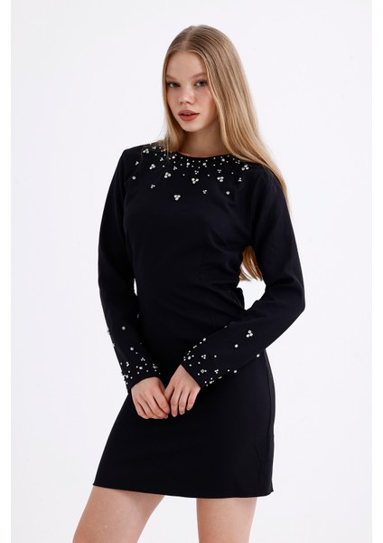 Taş Detaylı Uzun Kol Elbise | ELB35865