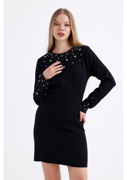 Taş Detaylı Uzun Kol Elbise | ELB35865