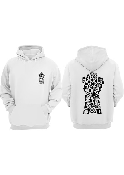 Unisex Marvel Eldiven Tasarım Ön Arka Baskılı Normal Kalıp Beyaz Sweatshirt