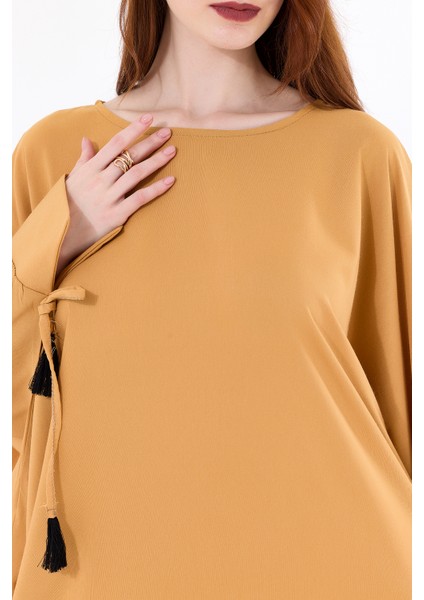 Manşetli Ip Püsküllü Viskon Kimono | KMN35008
