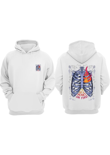 Unisex I ve Got A Heart On Fıre Tasarım Ön Arka Baskılı Normal Kalıp Beyaz Sweatshirt