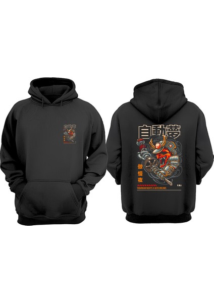 Unisex Yabangan Nıghts x Auto Dreams Tasarım Ön Arka Baskılı Normal Kalıp Siyah Sweatshirt