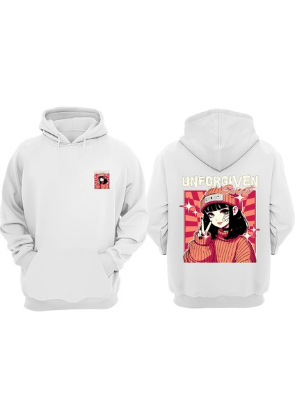 Unisex Unforgıven Tasarım Ön Arka Baskılı Normal Kalıp Beyaz Sweatshirt