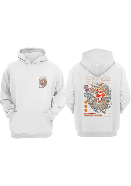 Unisex Yabangan Nıghts x Auto Dreams Tasarım Ön Arka Baskılı Normal Kalıp Beyaz Sweatshirt