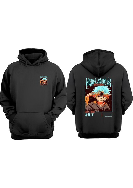 Unisex Anime Hunter x Hunter Tasarım Ön Arka Baskılı Normal Kalıp Siyah Sweatshirt