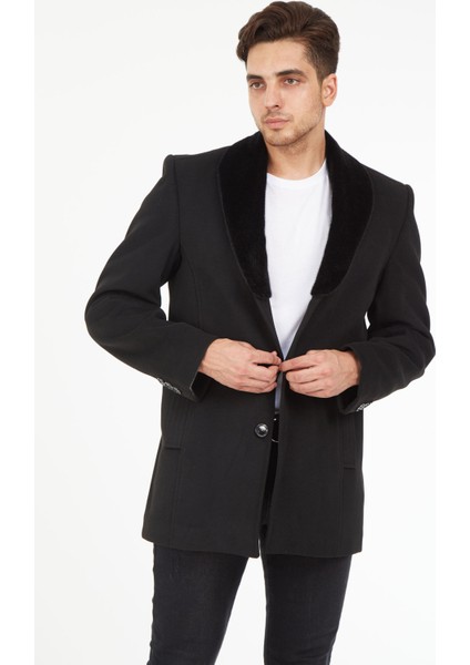 1661 Yaka Kürkü Çıkmalı Yünlü Kaşe Füme Erkek Kaban fiyatları