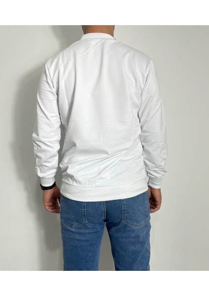 Erkek Bisiklet Yaka Sweatshirt Beyaz fiyatları