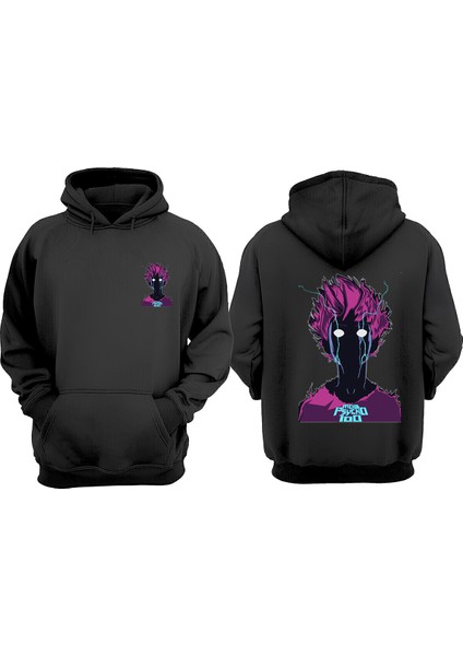 Unisex Mob Psycho 100 Tasarım Ön Arka Baskılı Normal Kalıp Siyah Sweatshirt