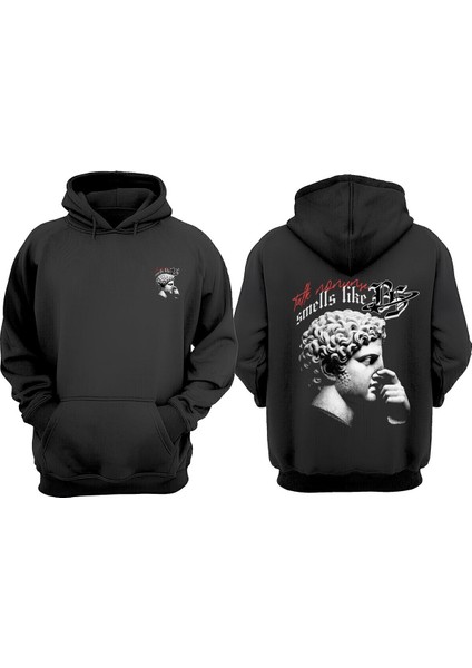 Unisex Smells Like Bs Tasarım Ön Arka Baskılı Normal Kalıp Siyah Sweatshirt