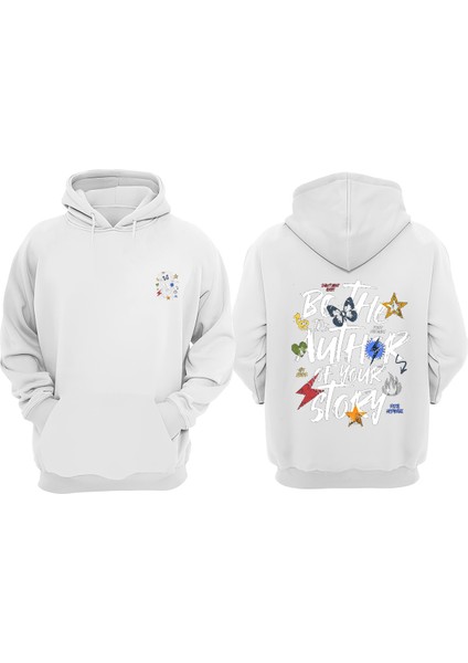 Unisex Be The Author Of Your Story Tasarım Ön Arka Baskılı Normal Kalıp Beyaz Sweatshirt