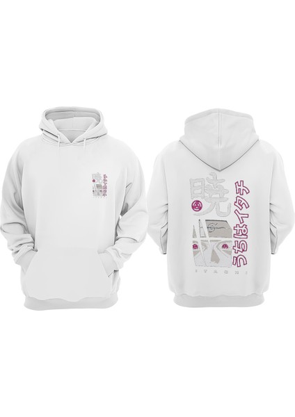 Unisex Naruto Itachi Uchiha Tasarım Ön Arka Baskılı Normal Kalıp Beyaz Sweatshirt