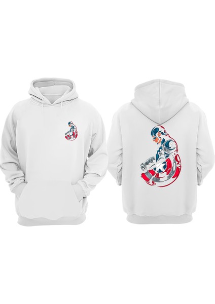 Unisex Captain America Marvel Tasarım Ön Arka Baskılı Normal Kalıp Beyaz Sweatshirt