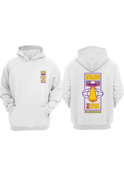 Unisex Ufoınvasion Tasarım Ön Arka Baskılı Normal Kalıp Beyaz Sweatshirt