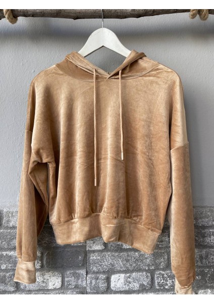Kadın Sweat Kadife Uzun Kollu Kapişonlü
