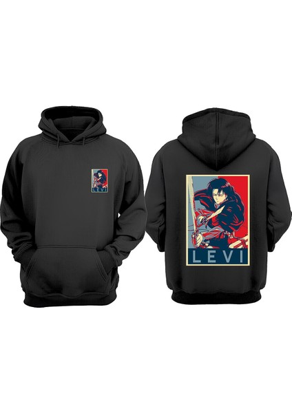 Unisex Levi Attack On Titan Tasarım Ön Arka Baskılı Normal Kalıp Siyah Sweatshirt