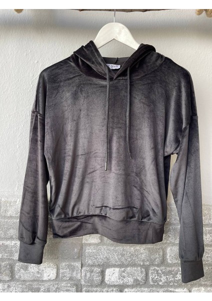 Kadın Sweat Kadife Uzun Kollu Kapişonlü
