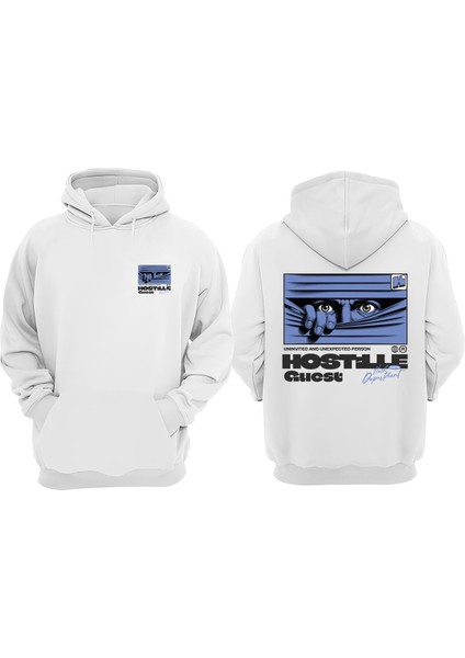 Unisex Hostille Quest Tasarım Ön Arka Baskılı Normal Kalıp Beyaz Sweatshirt