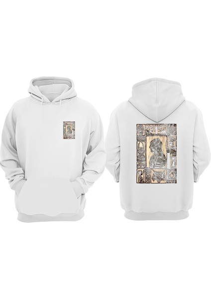 Unisex Black Panter Mısır Tasarım Ön Arka Baskılı Normal Kalıp Beyaz Sweatshirt