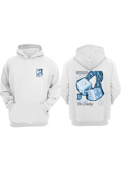 Dice Zar Tasarım Ön Arka Baskılı Normal Kalıp Beyaz Sweatshirt