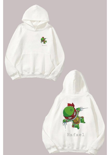 Rafael Ninja Kaplumba Tasarım Ön Arka Baskılı Normal Kalıp Beyaz Sweatshirt