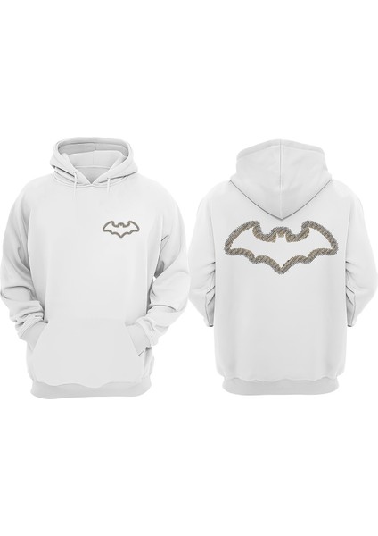 Batman Yarasa Tasarım Ön Arka Baskılı Normal Kalıp Beyaz Sweatshirt