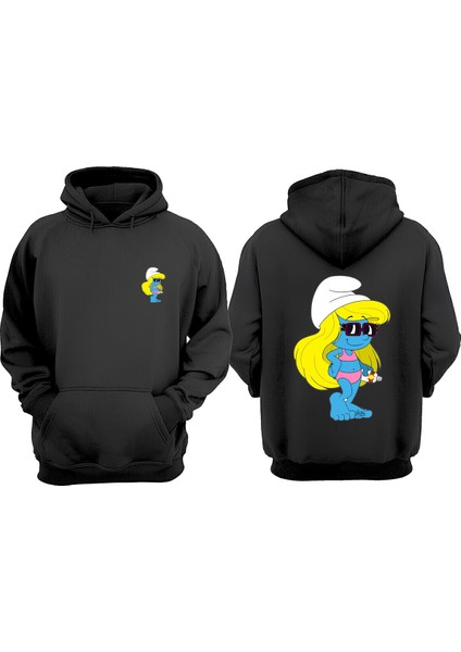 Unisex Mayolu Sirine Tasarım Ön Arka Baskılı Normal Kalıp Siyah Sweatshirt