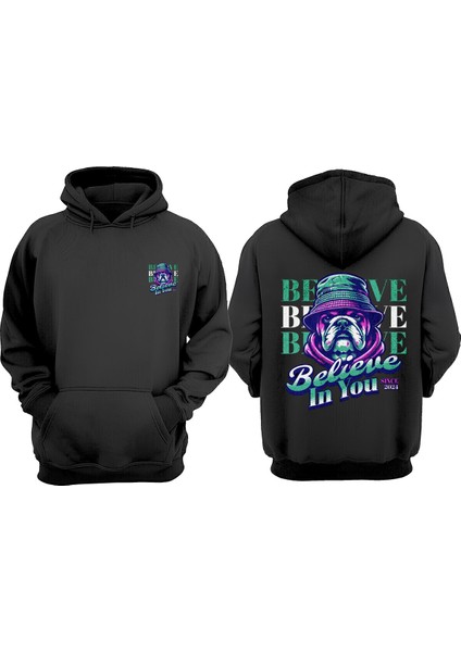 Belive You Tasarım Ön Arka Baskılı Normal Kalıp Siyah Sweatshirt