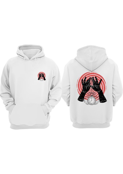 Hipnoz Tasarım Ön Arka Baskılı Normal Kalıp Beyaz Sweatshirt