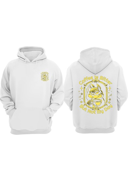 Unisex Coffee Is Bitter Tasarım Ön Arka Baskılı Normal Kalıp Beyaz Sweatshirt
