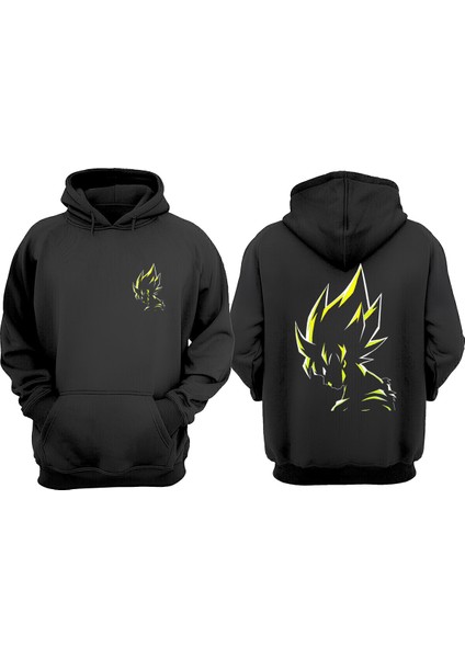 Goku Yellow Tasarım Ön Arka Baskılı Normal Kalıp Siyah Sweatshirt