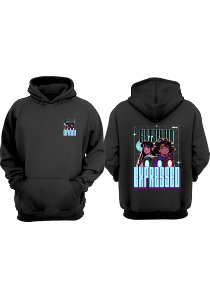 Sisterhood Expressed Tasarım Ön Arka Baskılı Normal Kalıp Siyah Sweatshirt