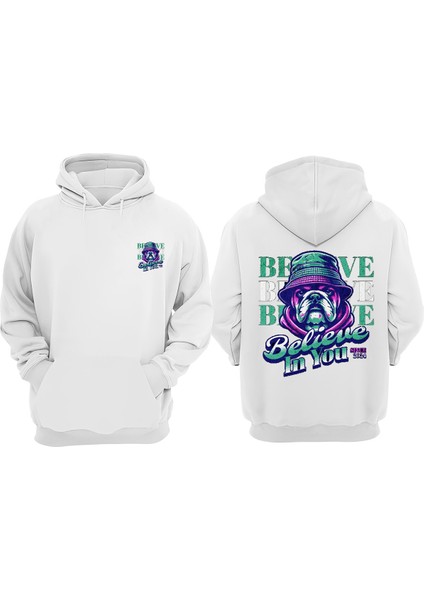 Belive You Tasarım Ön Arka Baskılı Normal Kalıp Beyaz Sweatshirt