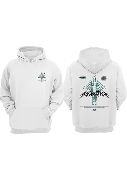 Unisex Genetic Tasarım Ön Arka Baskılı Normal Kalıp Beyaz Sweatshirt
