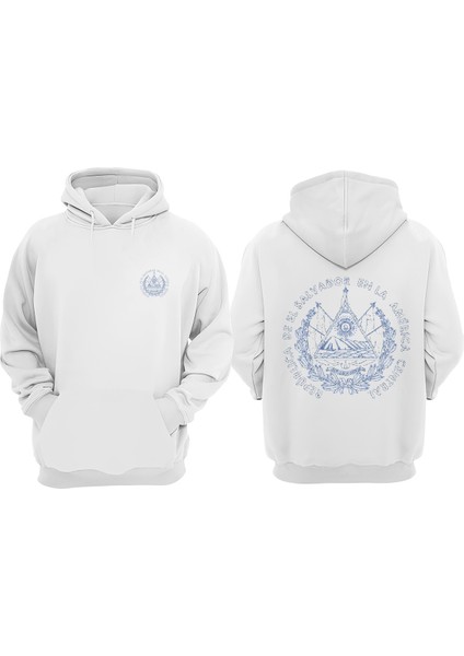 Unisex America Central Tasarım Ön Arka Baskılı Normal Kalıp Beyaz Sweatshirt