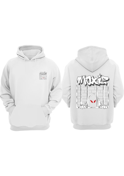 Unisex Hayalet Mahkum Tasarım Ön Arka Baskılı Normal Kalıp Beyaz Sweatshirt