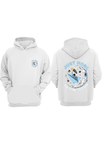 Unisex Just Hodl To The Moon Tasarım Ön Arka Baskılı Normal Kalıp Beyaz Sweatshirt