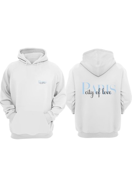 Unisex Paris City Love Tasarım Ön Arka Baskılı Normal Kalıp Beyaz Sweatshirt
