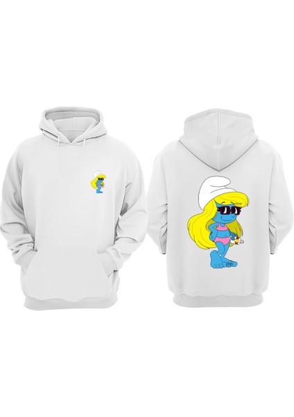 Unisex Mayolu Sirine Tasarım Ön Arka Baskılı Normal Kalıp Beyaz Sweatshirt