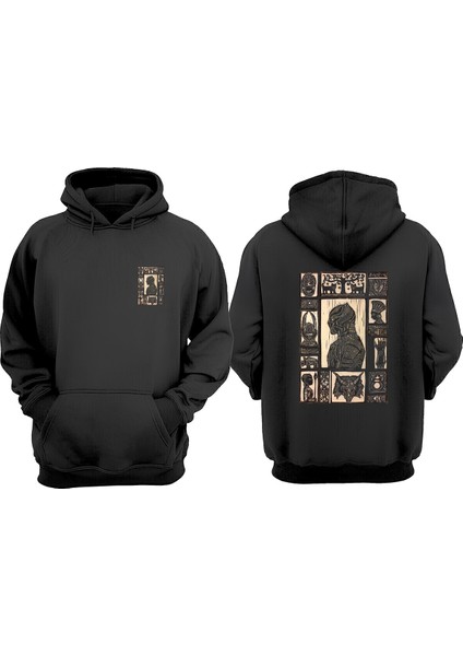 Unisex Black Panter Mısır Tasarım Ön Arka Baskılı Normal Kalıp Siyah Sweatshirt