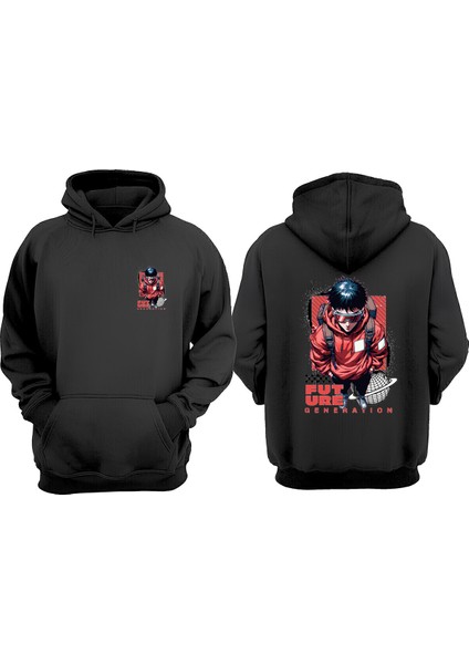 Unisex Future Generation Tasarım Ön Arka Baskılı Normal Kalıp Siyah Sweatshirt