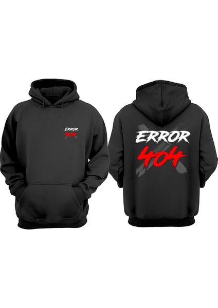 Unisex Eror 404 Tasarım Ön Arka Baskılı Normal Kalıp Siyah Sweatshirt