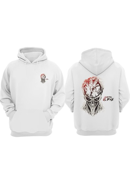 Unisex Your Time Is Done Tasarım Ön Arka Baskılı Normal Kalıp Beyaz Sweatshirt
