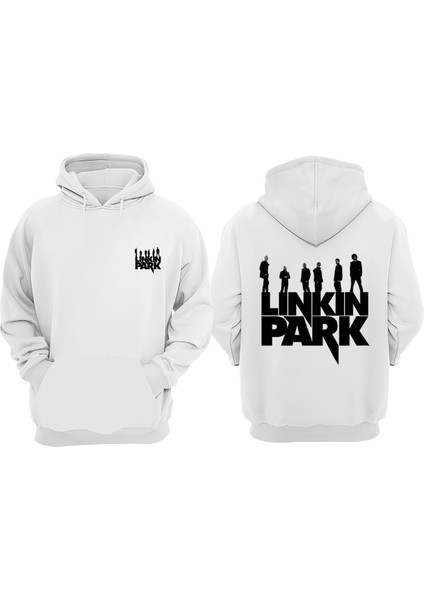 Lınkın Park Tasarım Ön Arka Baskılı Normal Kalıp Beyaz Sweatshirt