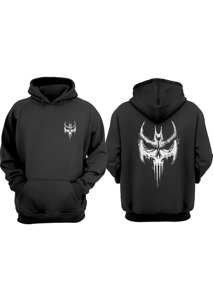 Unisex Batskull Symbol Tasarım Ön Arka Baskılı Normal Kalıp Siyah Sweatshirt