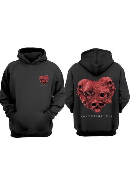 Unisex Kurukafalar Love Tasarım Ön Arka Baskılı Normal Kalıp Siyah Sweatshirt
