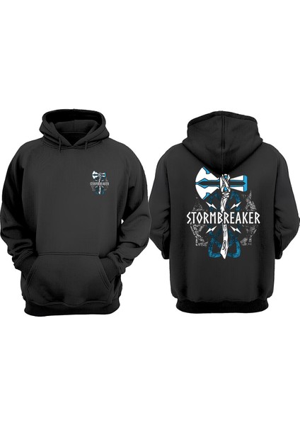 Thor Stormbreaker Tasarım Ön Arka Baskılı Normal Kalıp Siyah Sweatshirt