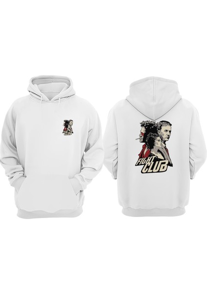 Unisex Fight Club Dövüş Kulübü Tasarım Ön Arka Baskılı Normal Kalıp Beyaz Sweatshirt