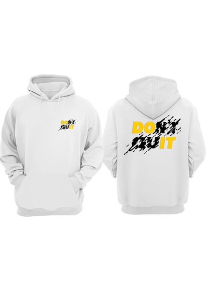 Unisex Dont Quıt Tasarım Ön Arka Baskılı Normal Kalıp Beyaz Sweatshirt