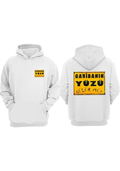 Unisex Garibanın Yüzü Gülürmü Tasarım Ön Arka Baskılı Normal Kalıp Beyaz Sweatshirt