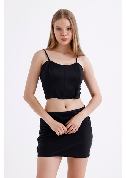 Sırtı Fermuarlı Plastik Askılı Saten Balenli Bustiyer | BUST3577 Siyah modelleri